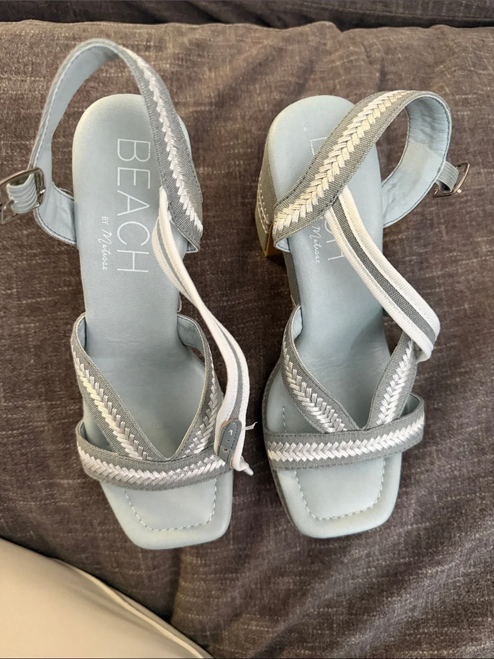 Light Blue Braided Platform Sandals with Ankle Strap